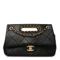 Lambskin Small Chain Handle Flap Bag Black