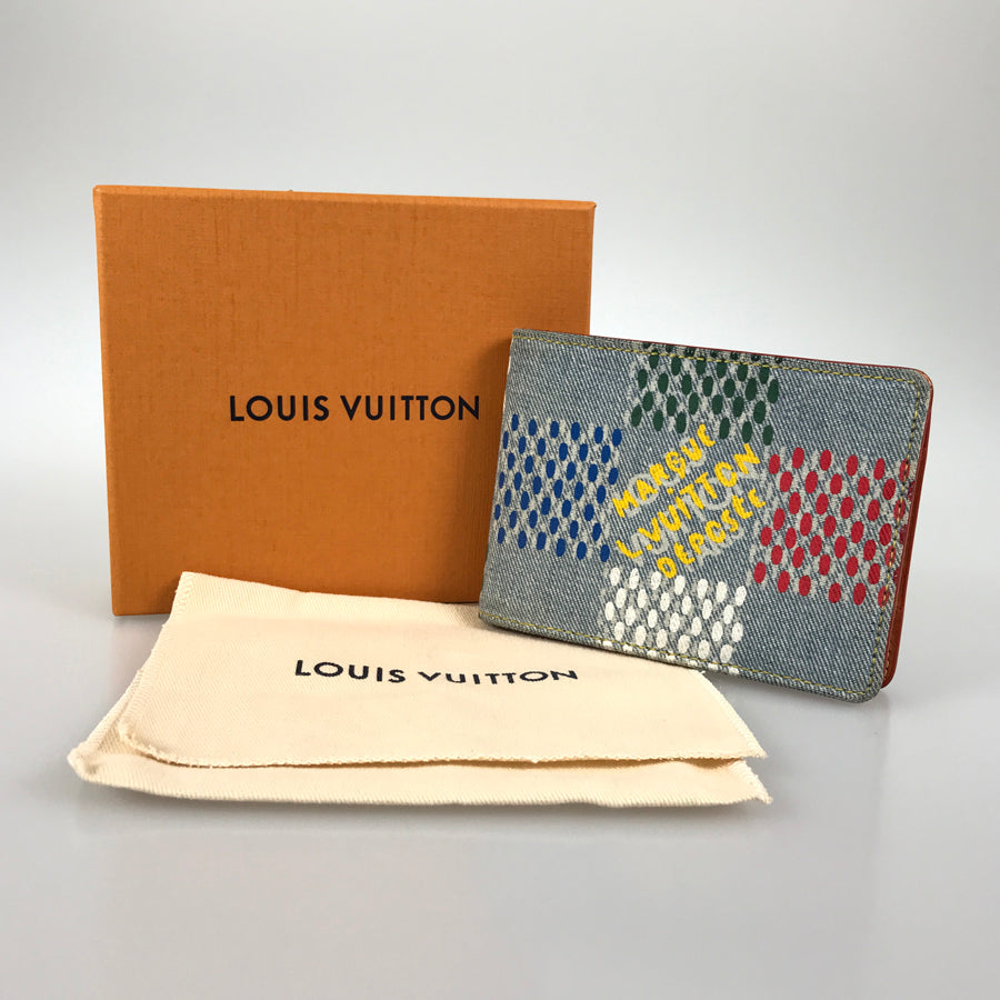 LOUIS VUITTON LV Birds Damier Denim Portefeuille Multiple N00186 Bifold wallet