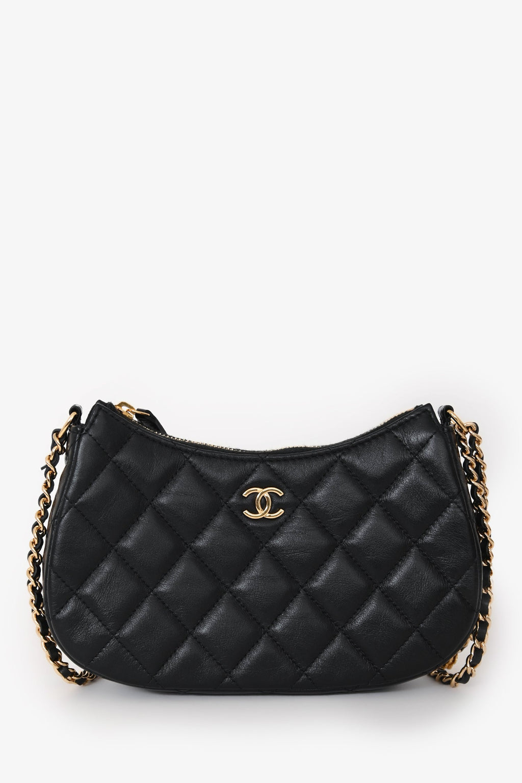 Chanel™ Black Quilted Lambskin Mini Hobo Shoulder Bag with Heart Chain GHW