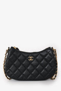 Chanel™ Black Quilted Lambskin Mini Hobo Shoulder Bag with Heart Chain GHW