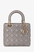 Christian Dior 2017 Grey Nappa Leather Medium Lady Dior With Strap