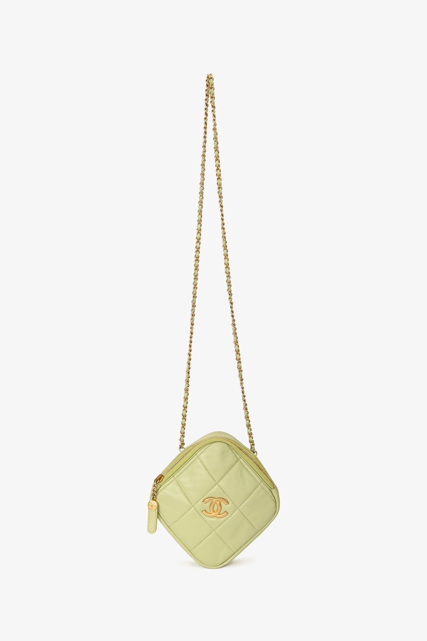 Chanel™ 2019-2020 Green Lambskin Leather Diamond CC Crossbody