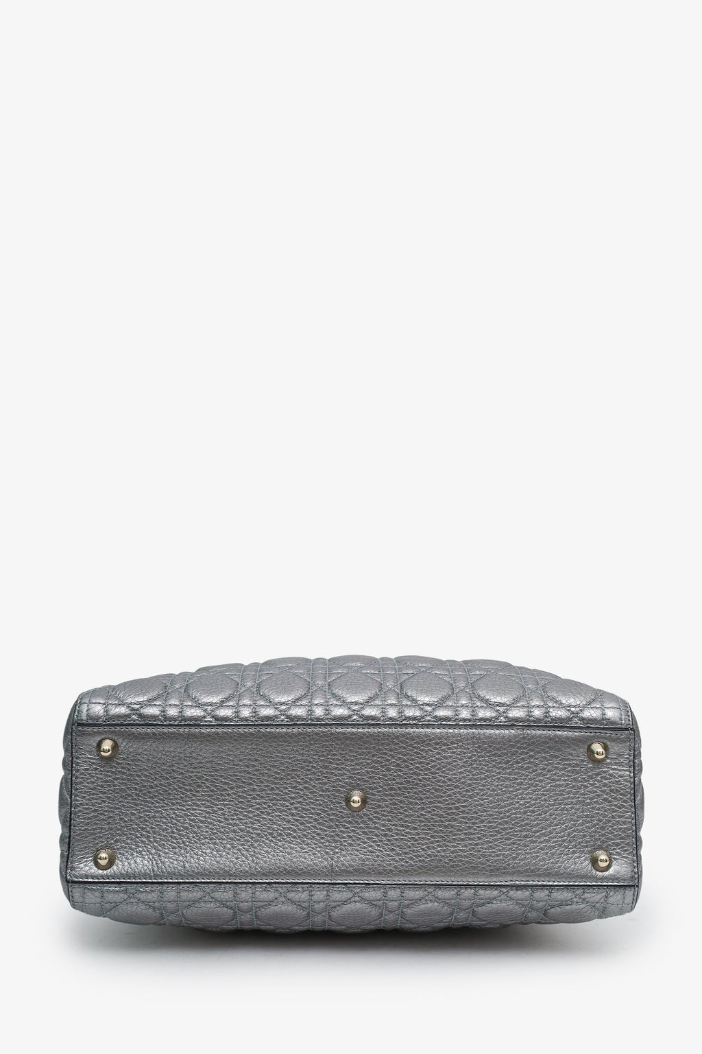 Christian Dior Silver Metallic Leather Large Lady Dior Bag With Strap