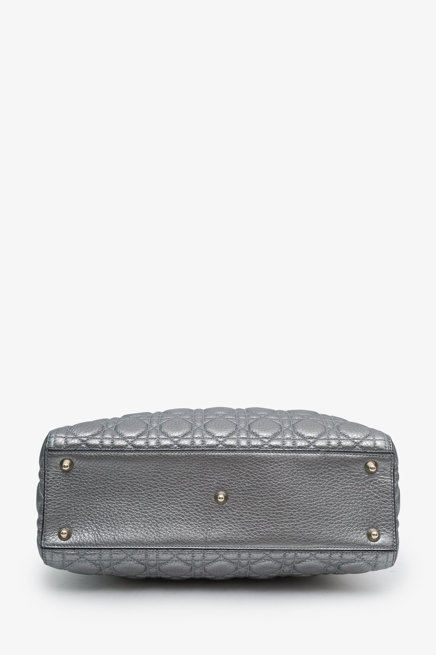 Christian Dior Silver Metallic Leather Large Lady Dior Bag With Strap