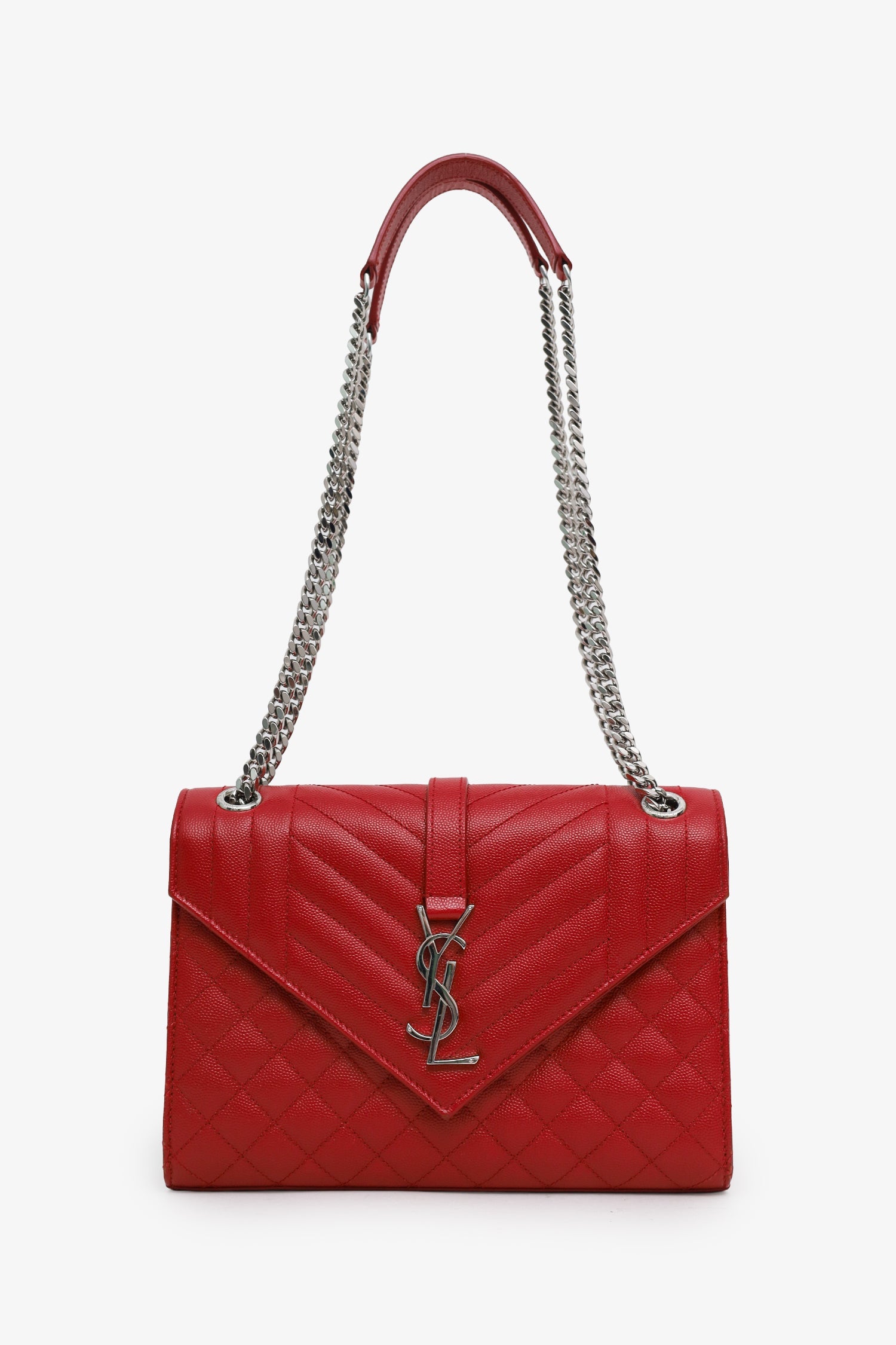 Saint Laurent Red Grained Leather Small Envelope Bag