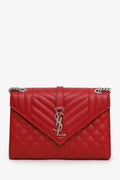Saint Laurent Red Grained Leather Small Envelope Bag