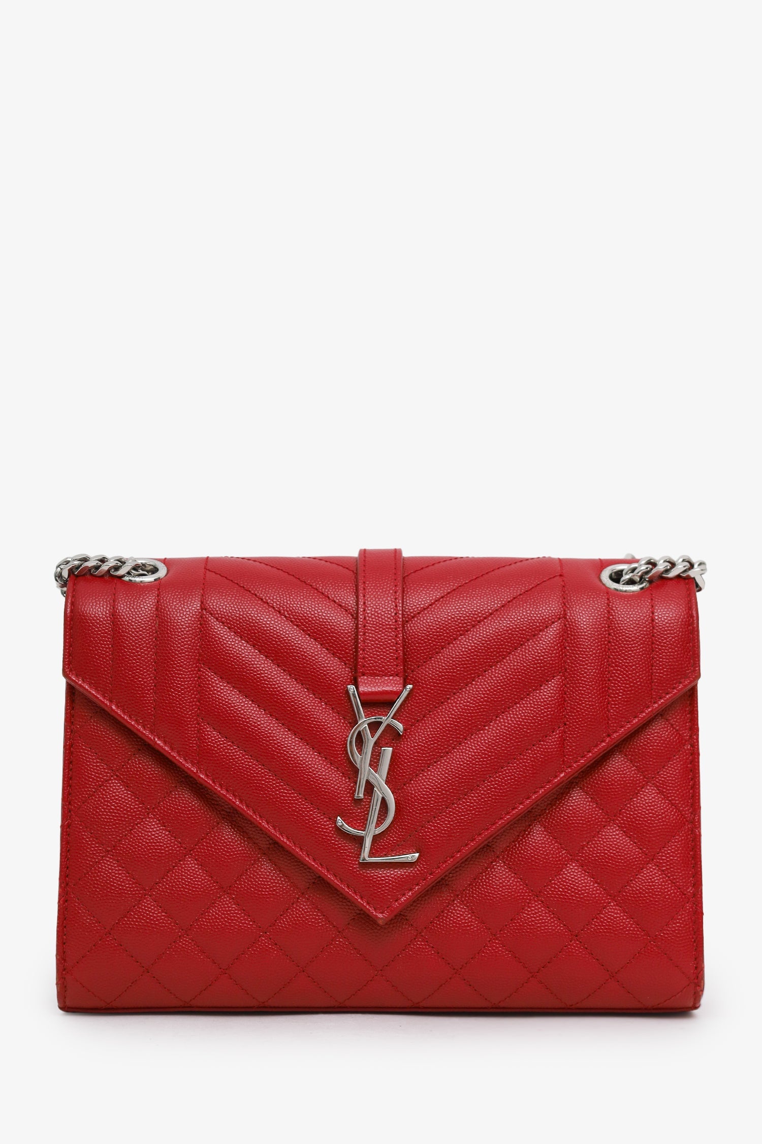 Saint Laurent Red Grained Leather Small Envelope Bag