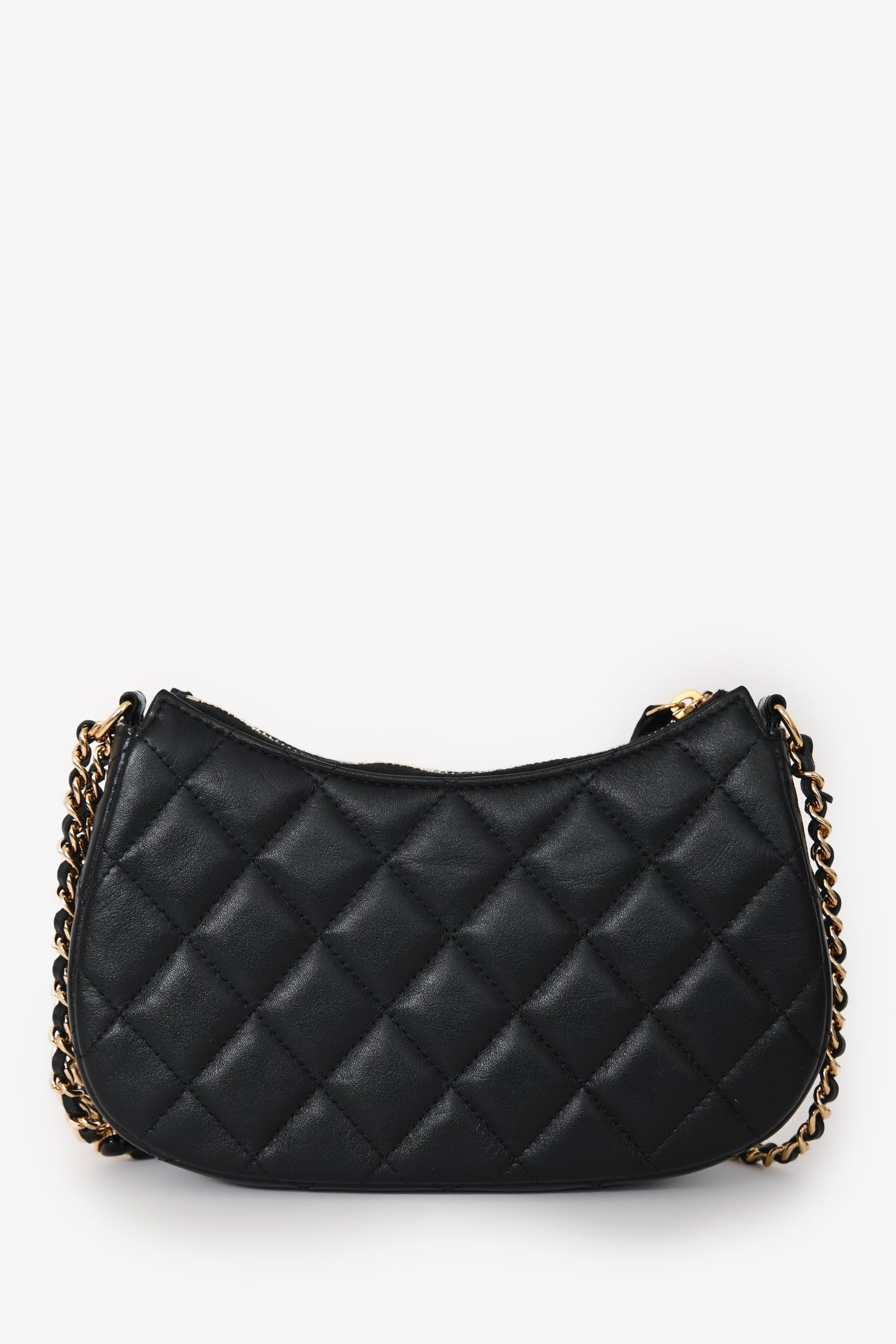 Chanel™ Black Quilted Lambskin Mini Hobo Shoulder Bag with Heart Chain GHW
