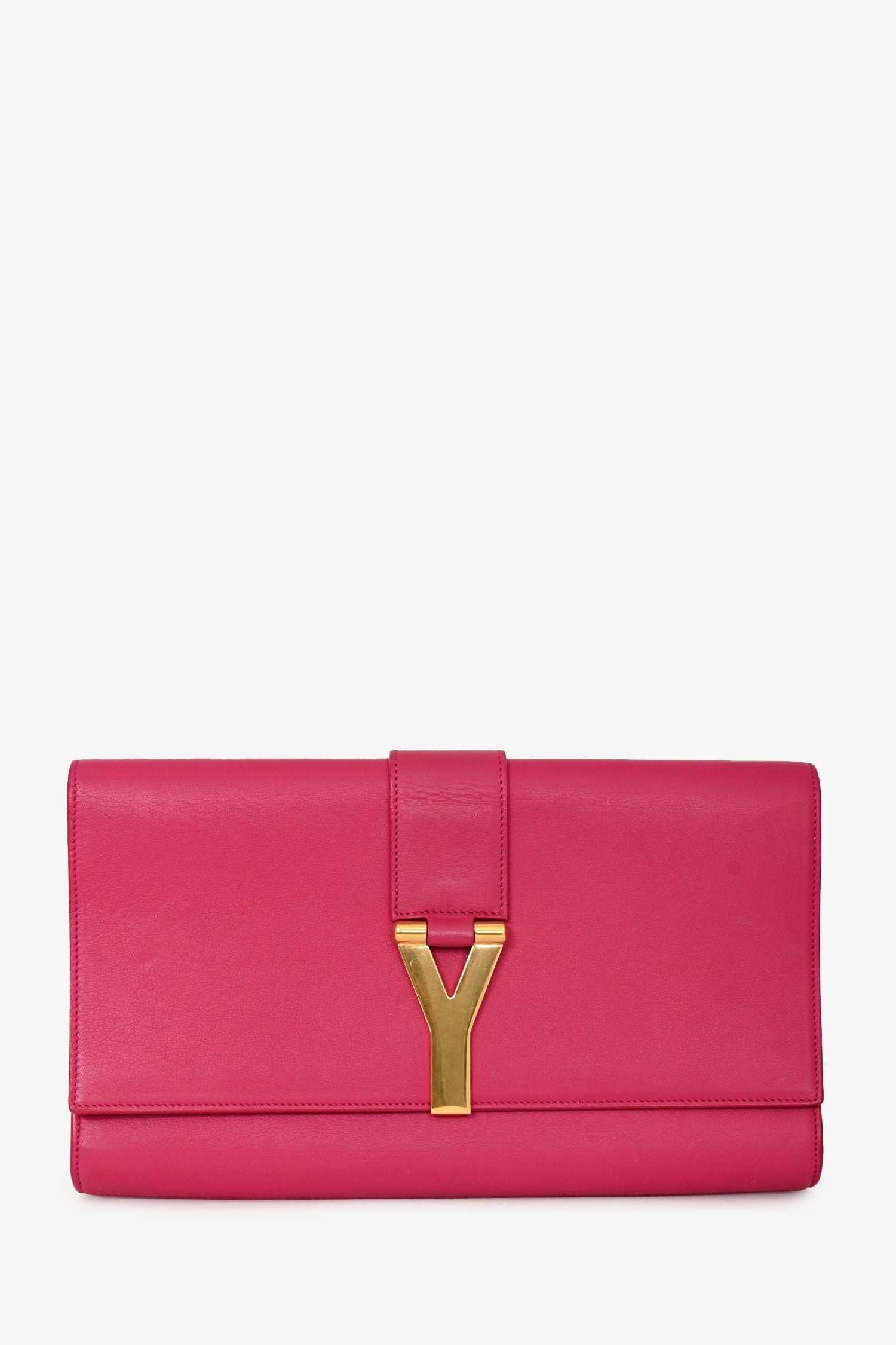 Saint Laurent 2020 Hot Pink Leather Ligne Clutch