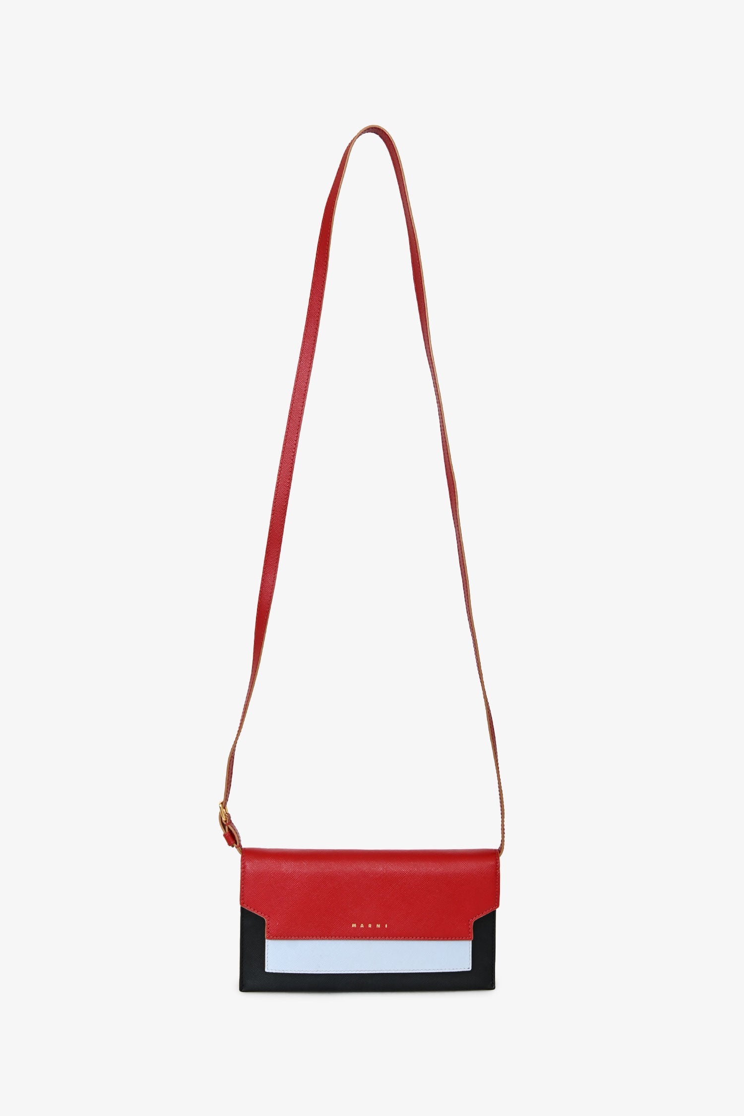 Marni Navy/Blue/Red Saffiano Leather Layered Crossbody