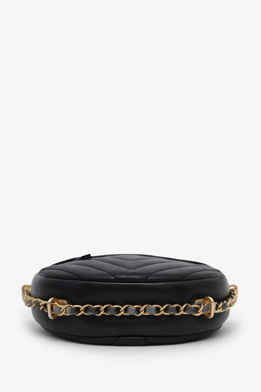 Chanel™ 2018 Black Chevron Leather Round As Earth Crossbody Bag