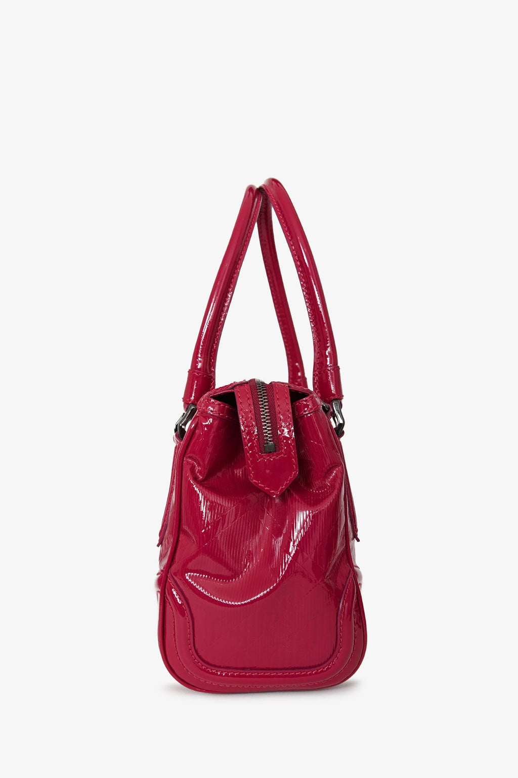 Burberry Fuchsia Embossed Patent Leather Top Handle with Strap
