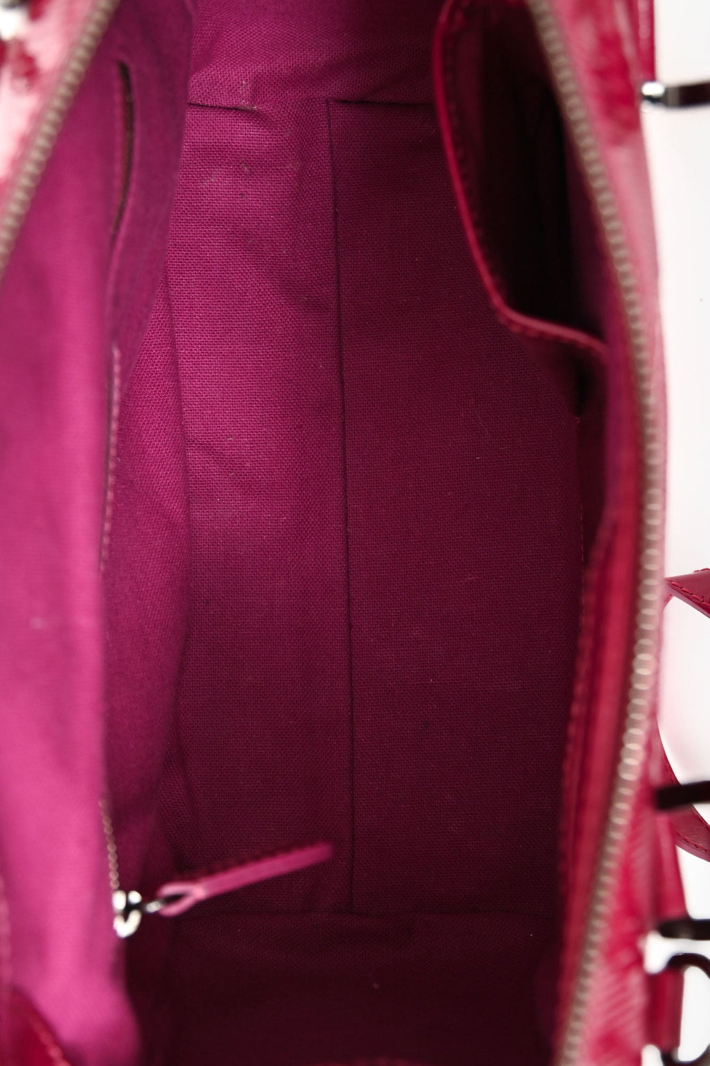 Burberry Fuchsia Embossed Patent Leather Top Handle with Strap