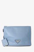 Prada 2019 Blue Glace Calf Flap Messenger Shoulder Bag