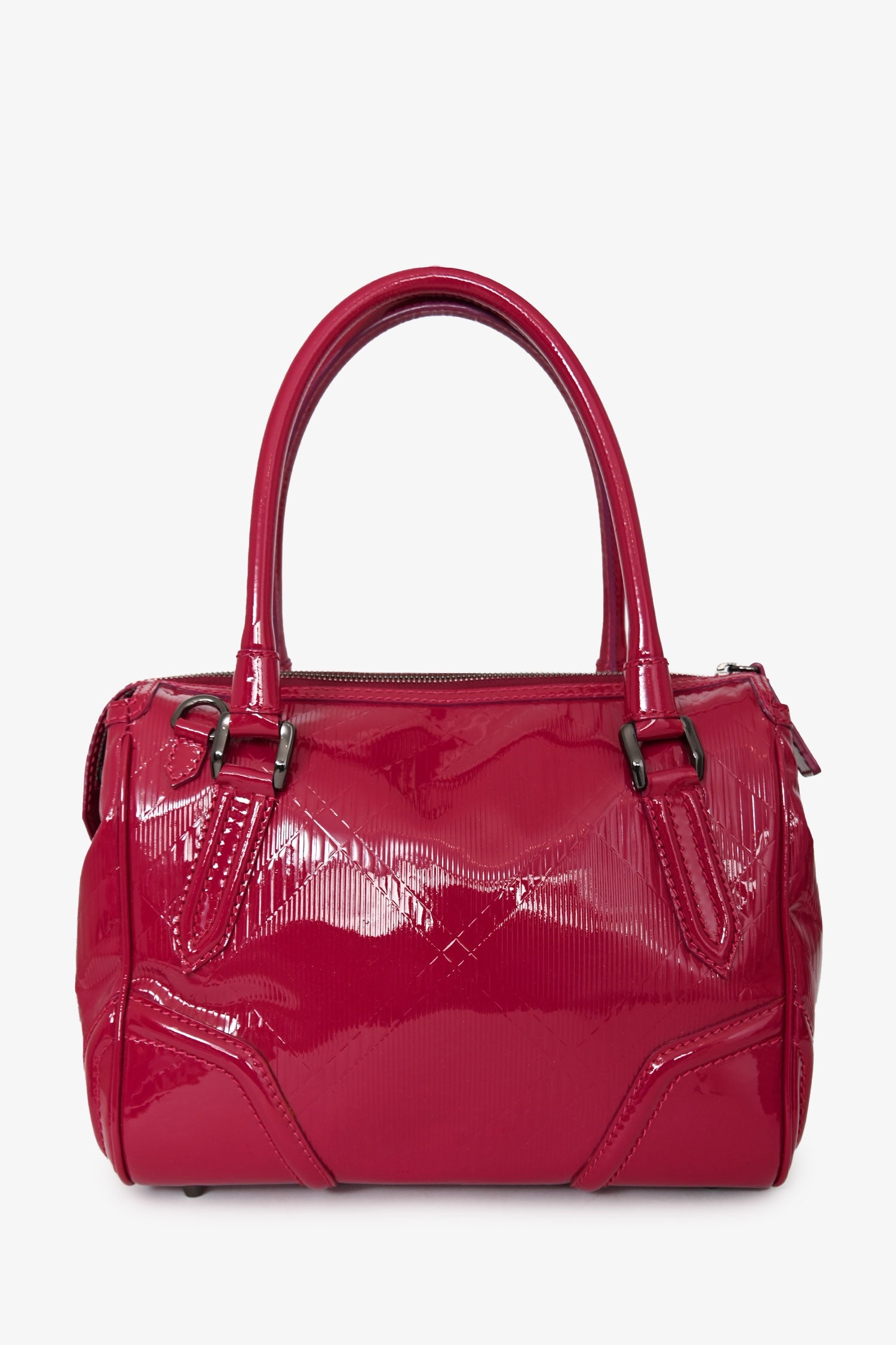 Burberry Fuchsia Embossed Patent Leather Top Handle with Strap