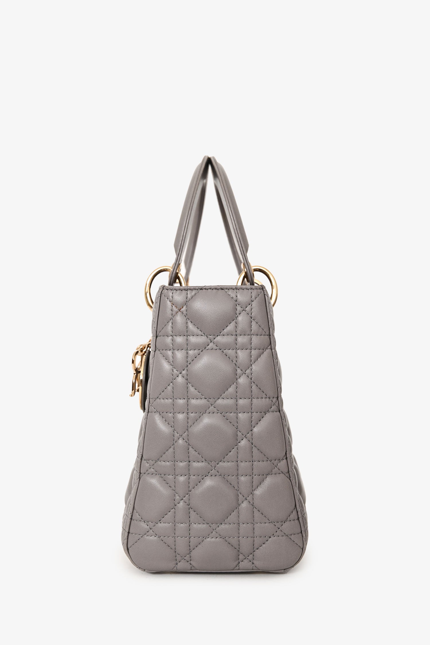 Christian Dior 2017 Grey Nappa Leather Medium Lady Dior With Strap
