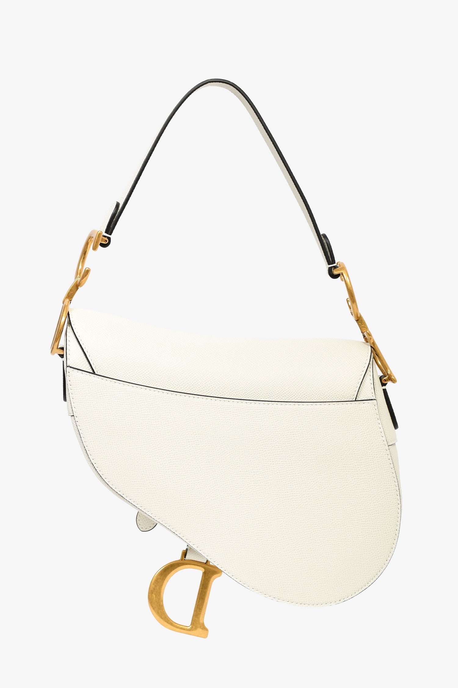 Christian Dior 2020 White Grained Calfskin Leather 'Saddle' Medium Bag