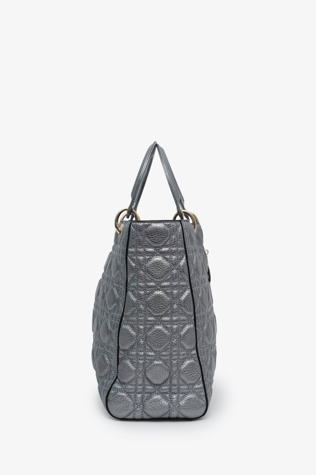 Christian Dior Silver Metallic Leather Large Lady Dior Bag With Strap