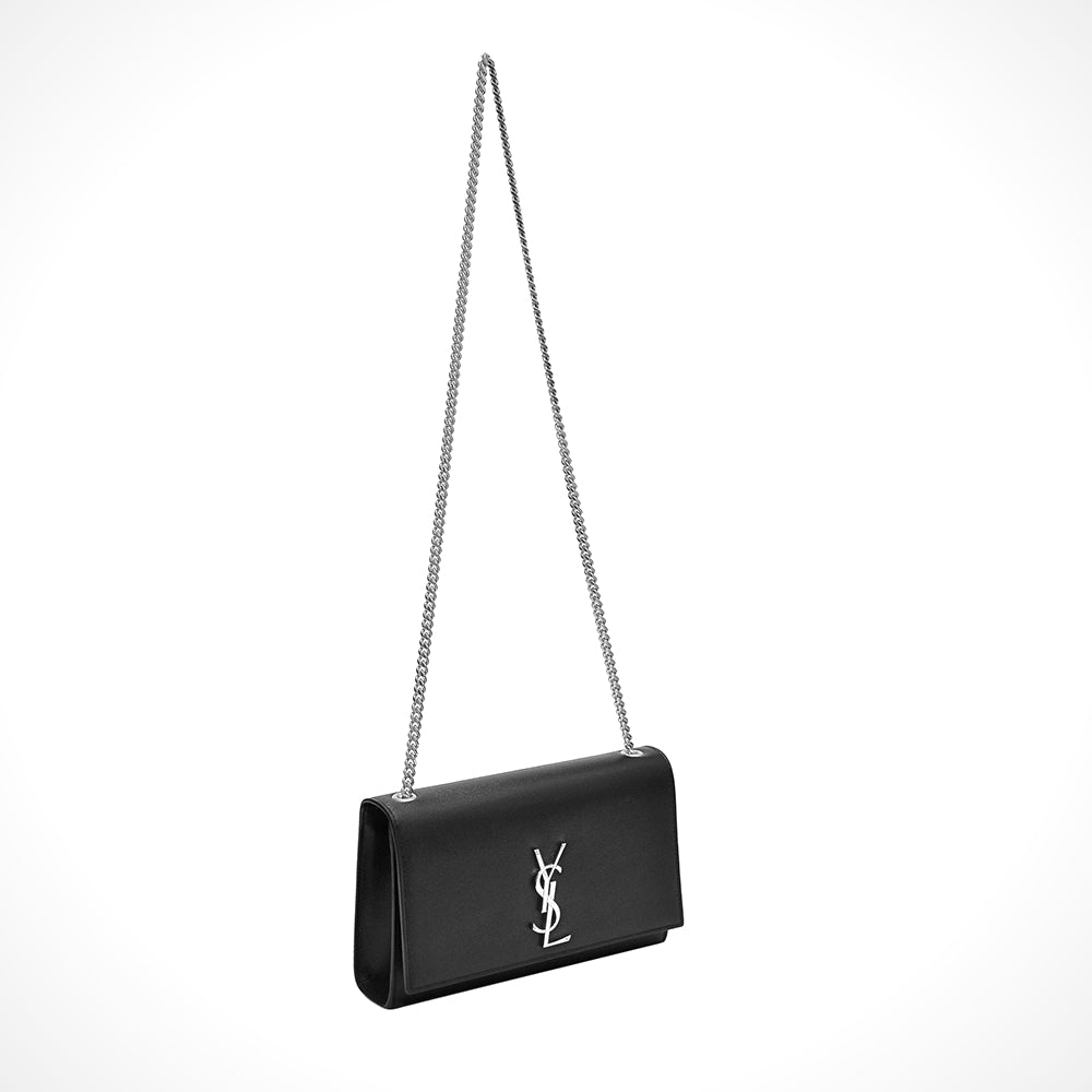 Black Grain De Poudre Embossed Leather Kate Medium Chain Bag (Rented Out)