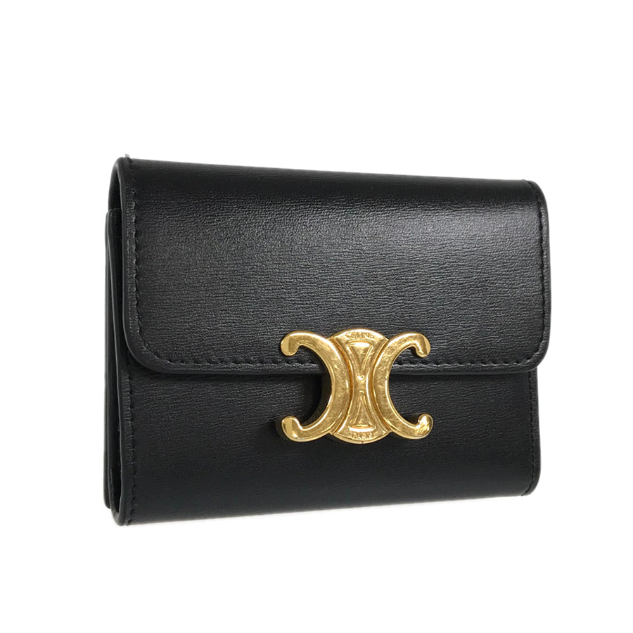 CELINE Small Wallet Triomphe Shiny Calf Tri-fold wallet