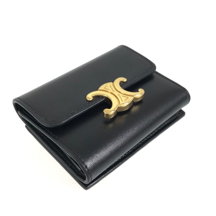 CELINE Small Wallet Triomphe Shiny Calf Tri-fold wallet