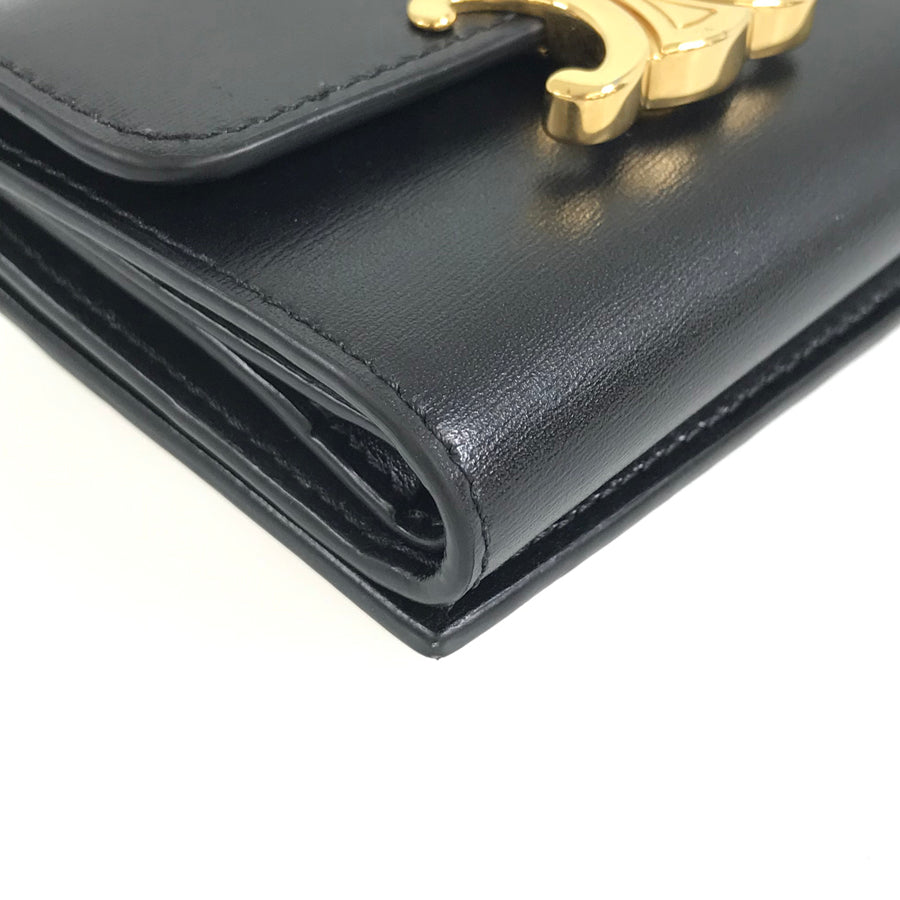 CELINE Small Wallet Triomphe Shiny Calf Tri-fold wallet