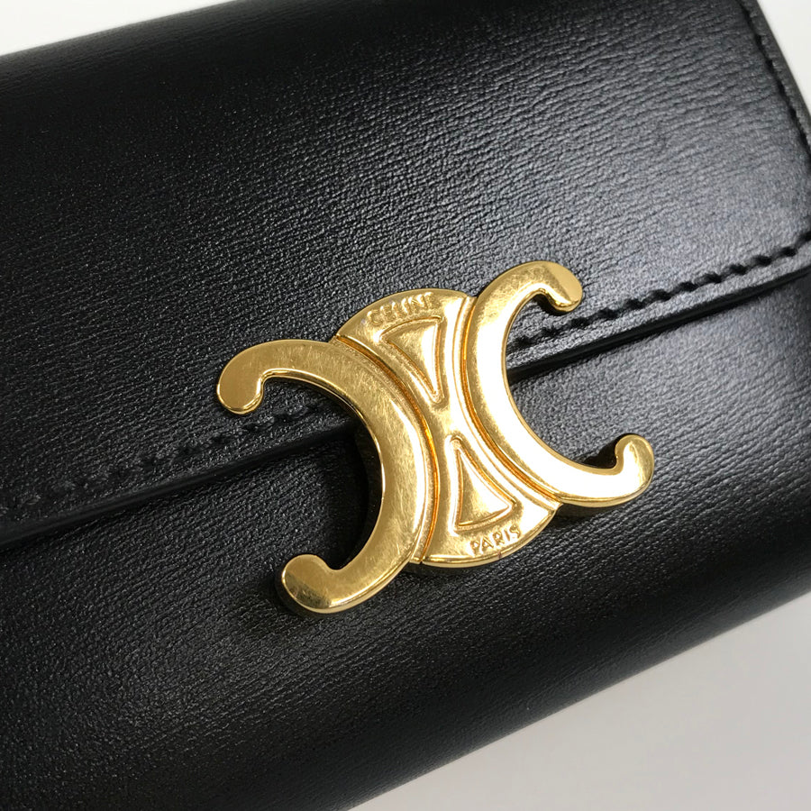 CELINE Small Wallet Triomphe Shiny Calf Tri-fold wallet