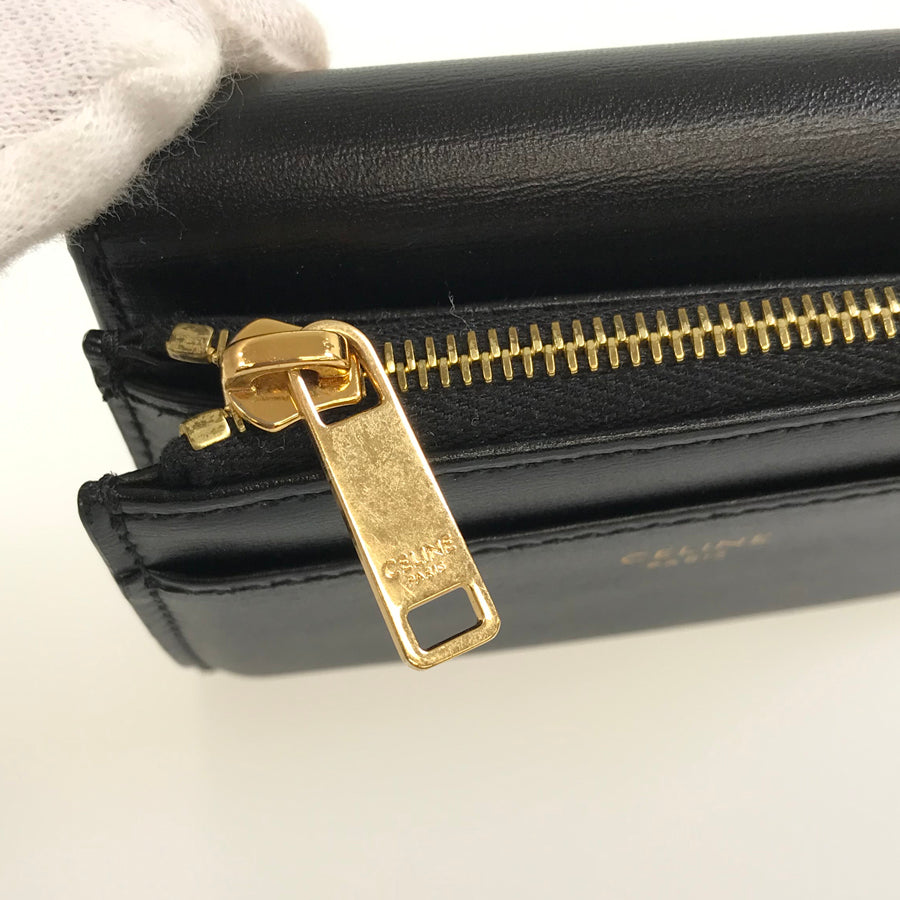 CELINE Small Wallet Triomphe Shiny Calf Tri-fold wallet