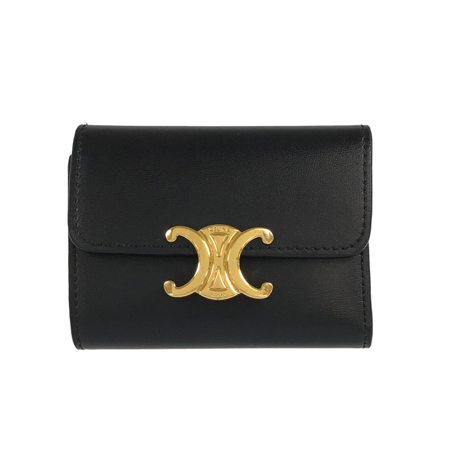 CELINE Small Wallet Triomphe Shiny Calf Tri-fold wallet