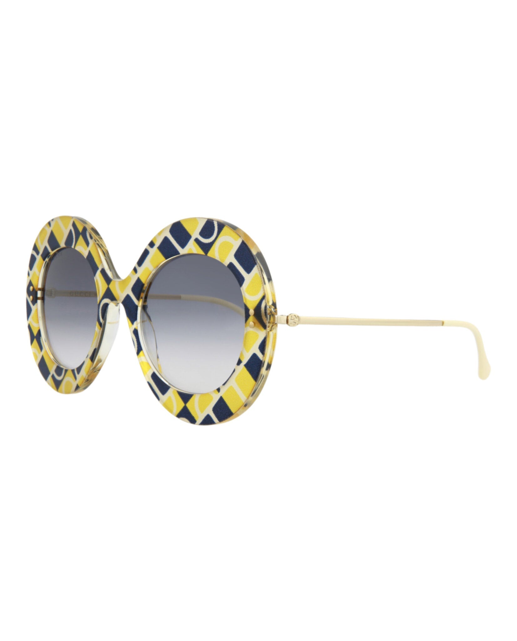 Gucci Womens Round/Oval Yellow Gold Blue Fashion Designer Eyewear