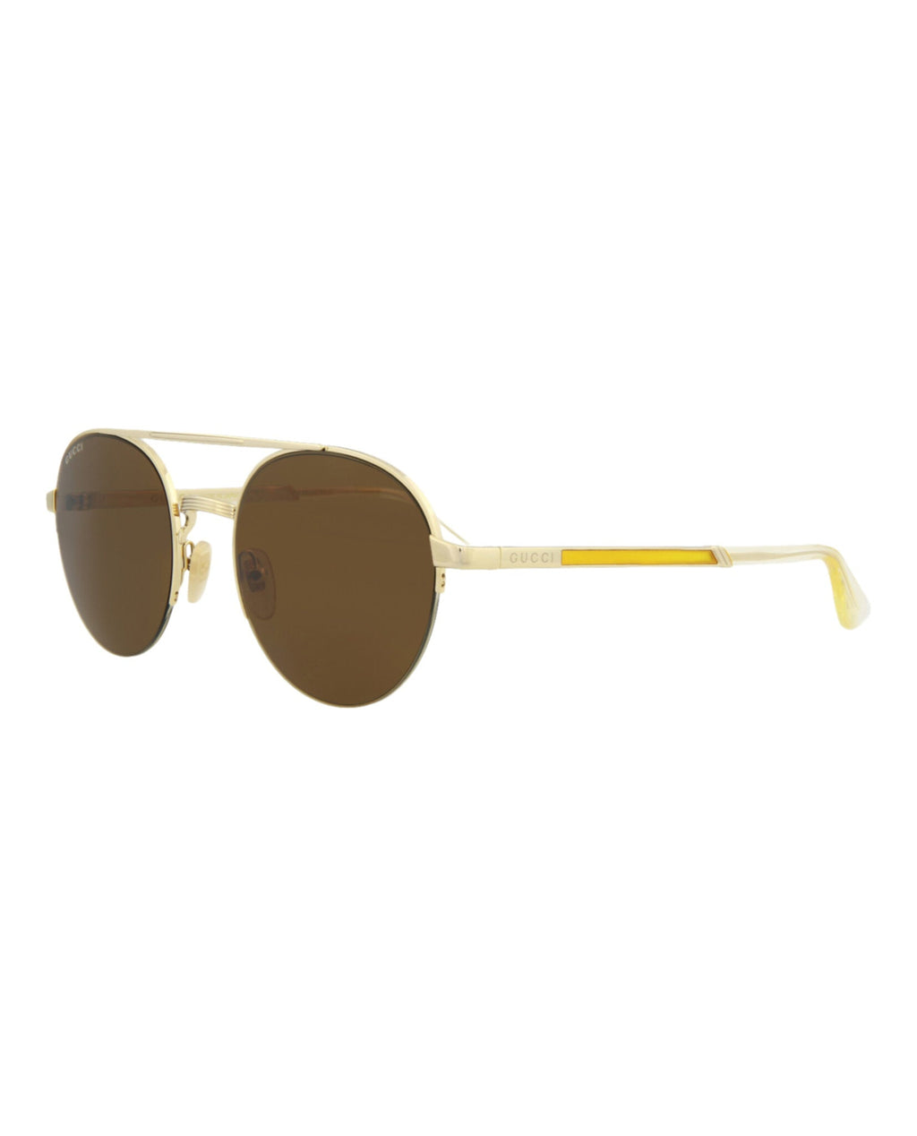 Gucci Mens Round/Oval Gold Gold Brown Fashion Designer Eyewear
