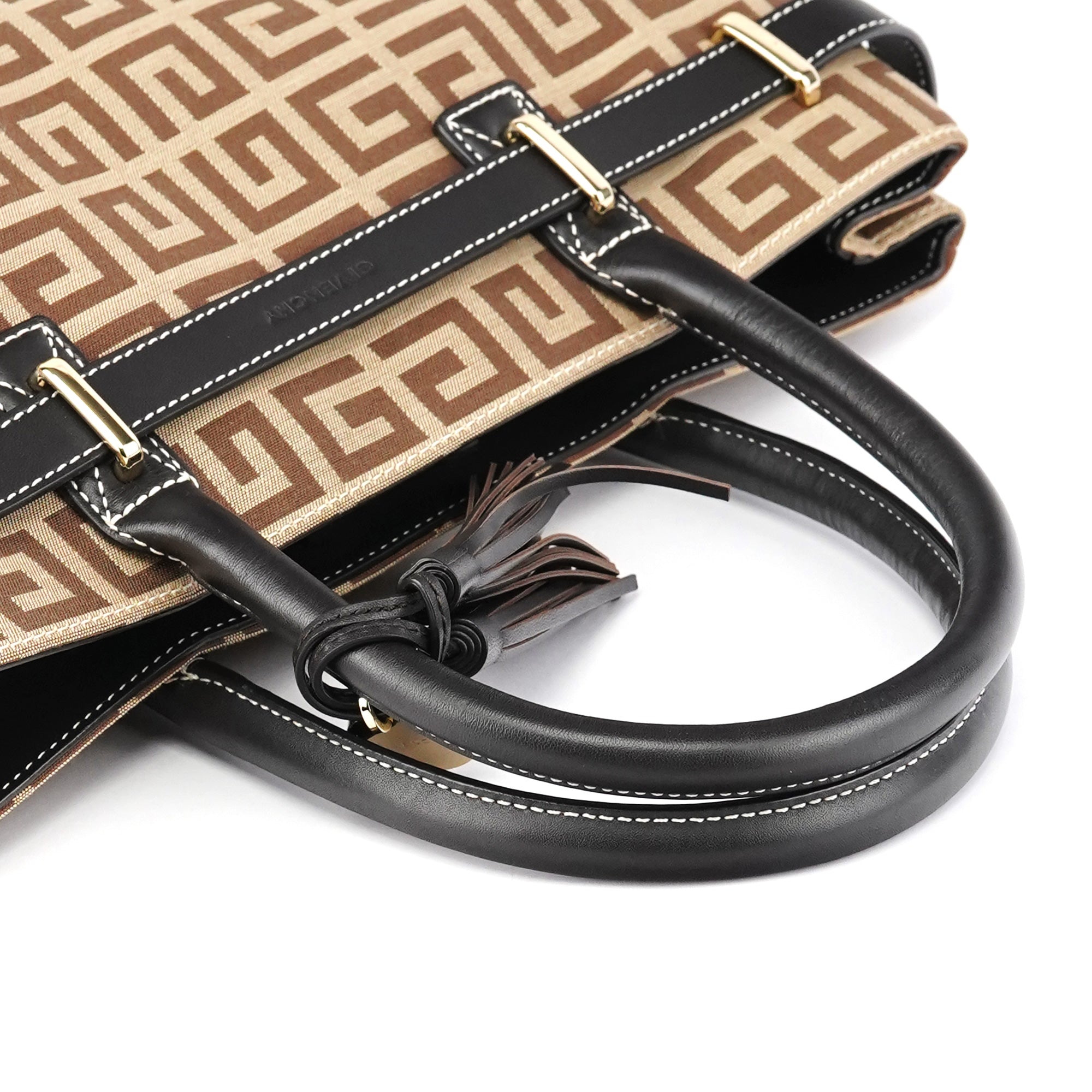 Beige Brown Monogram Tote Bag