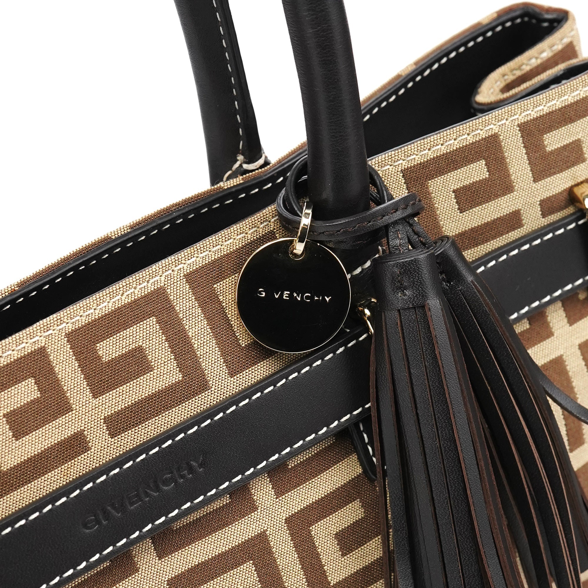 Beige Brown Monogram Tote Bag
