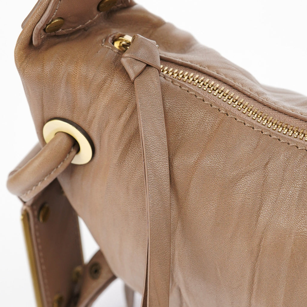 Beige Lambskin Hobo Shoulder Bag