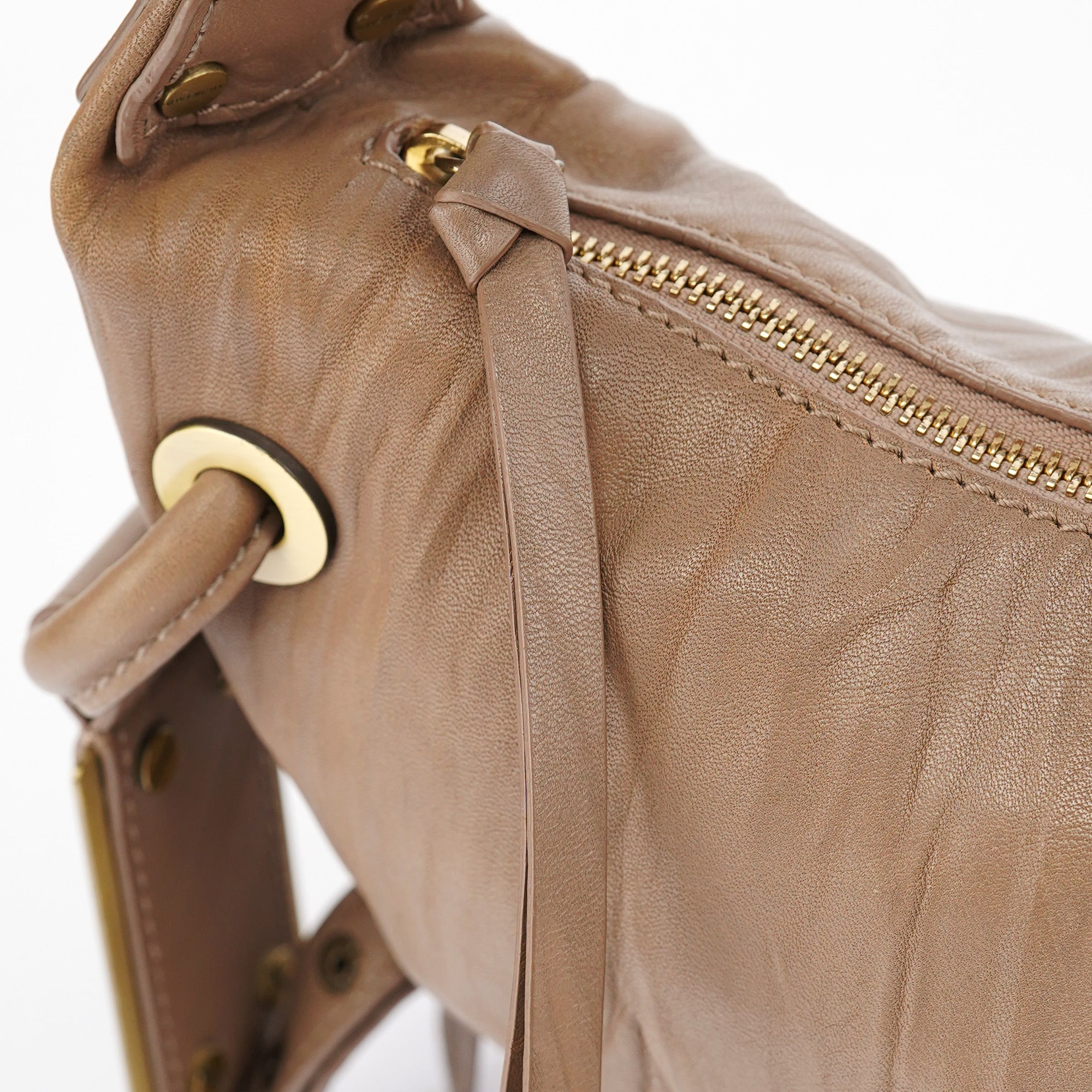 Beige Lambskin Hobo Shoulder Bag