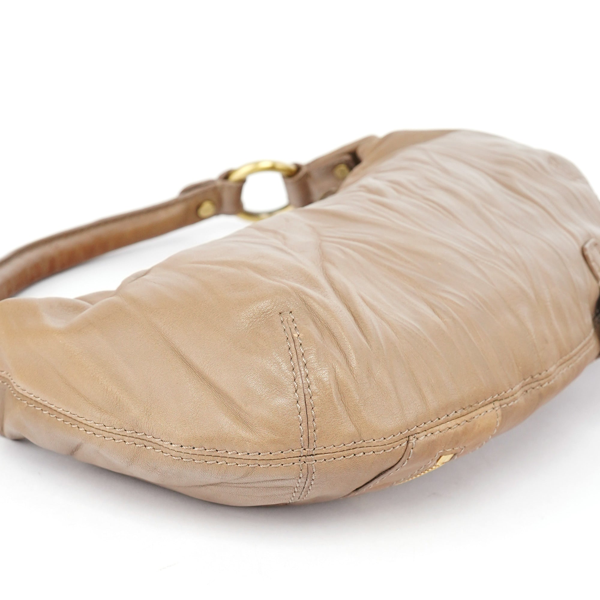 Beige Lambskin Hobo Shoulder Bag