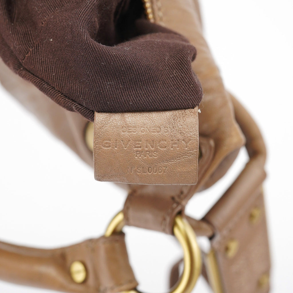 Beige Lambskin Hobo Shoulder Bag