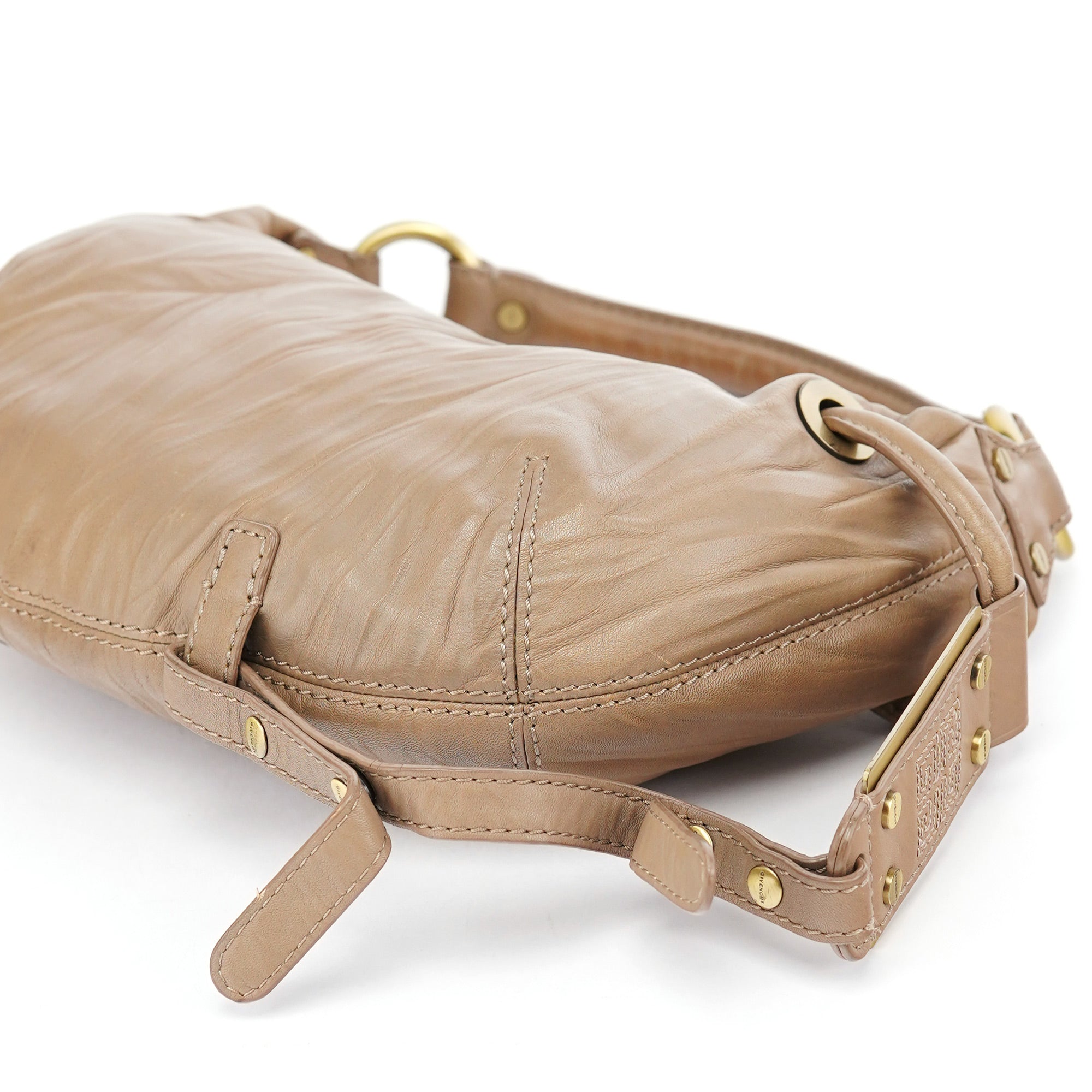 Beige Lambskin Hobo Shoulder Bag