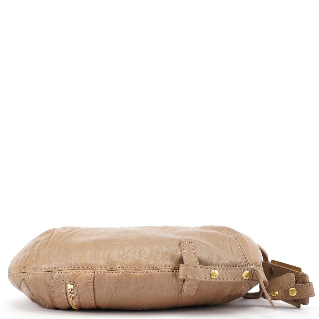 Beige Lambskin Hobo Shoulder Bag