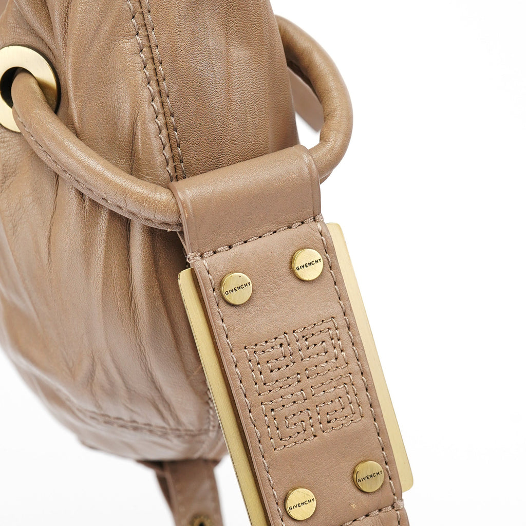 Beige Lambskin Hobo Shoulder Bag