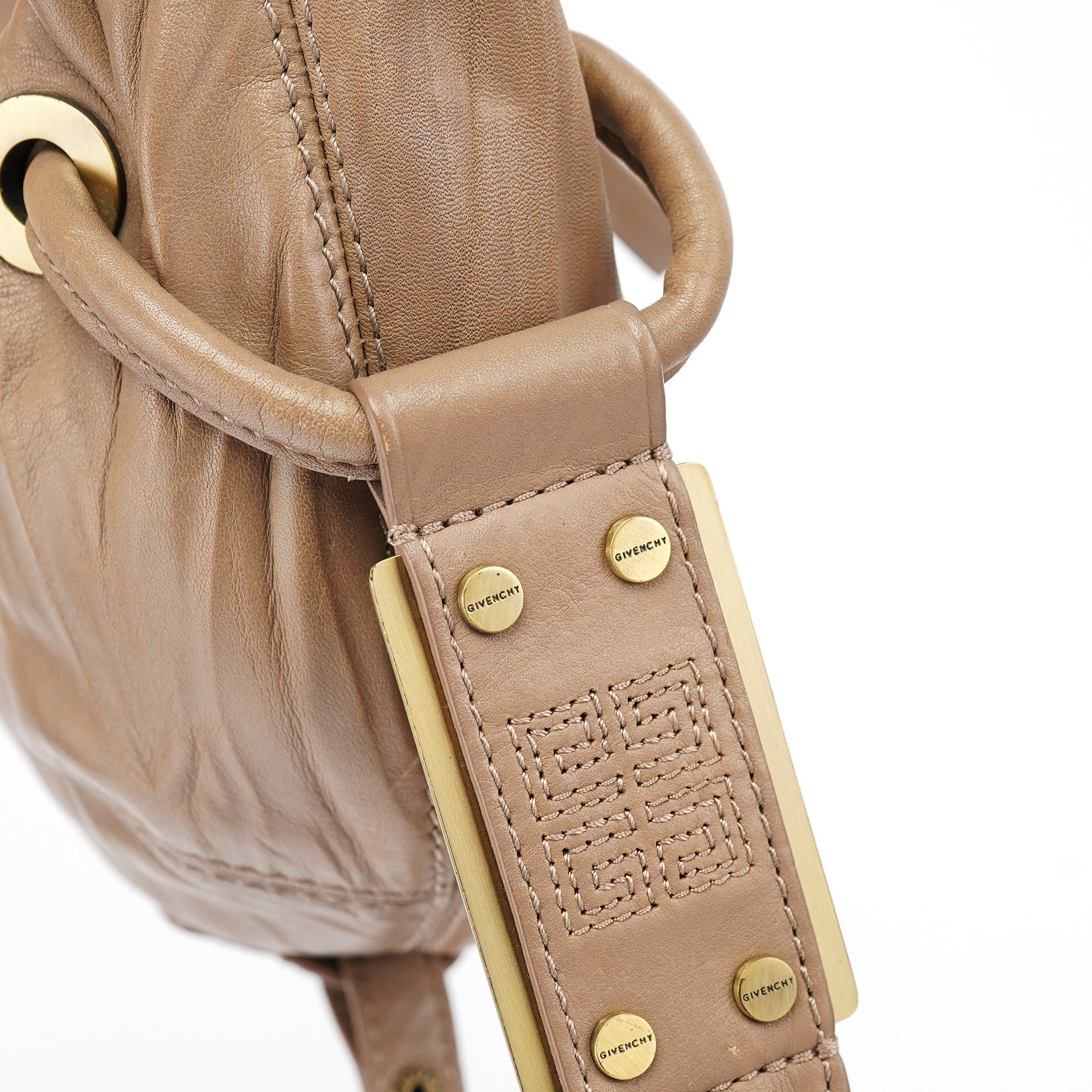 Beige Lambskin Hobo Shoulder Bag