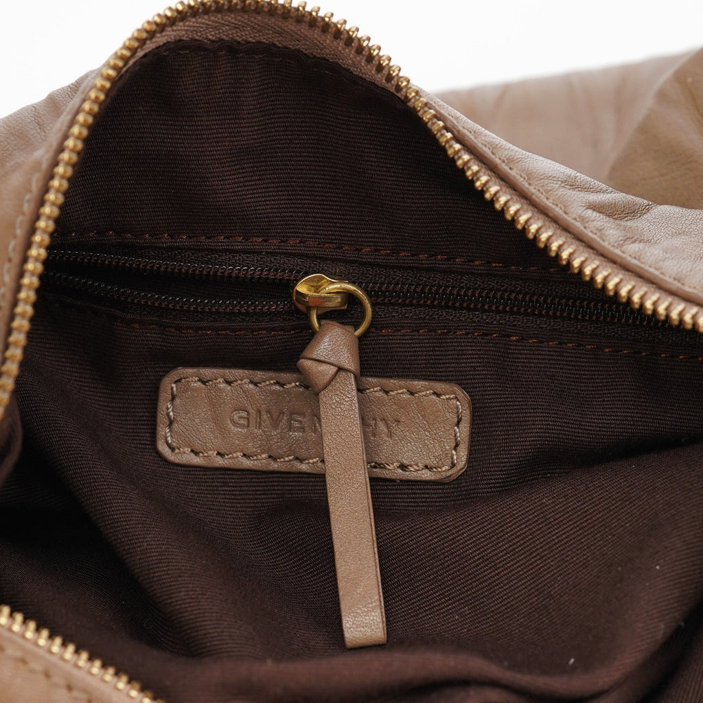Beige Lambskin Hobo Shoulder Bag