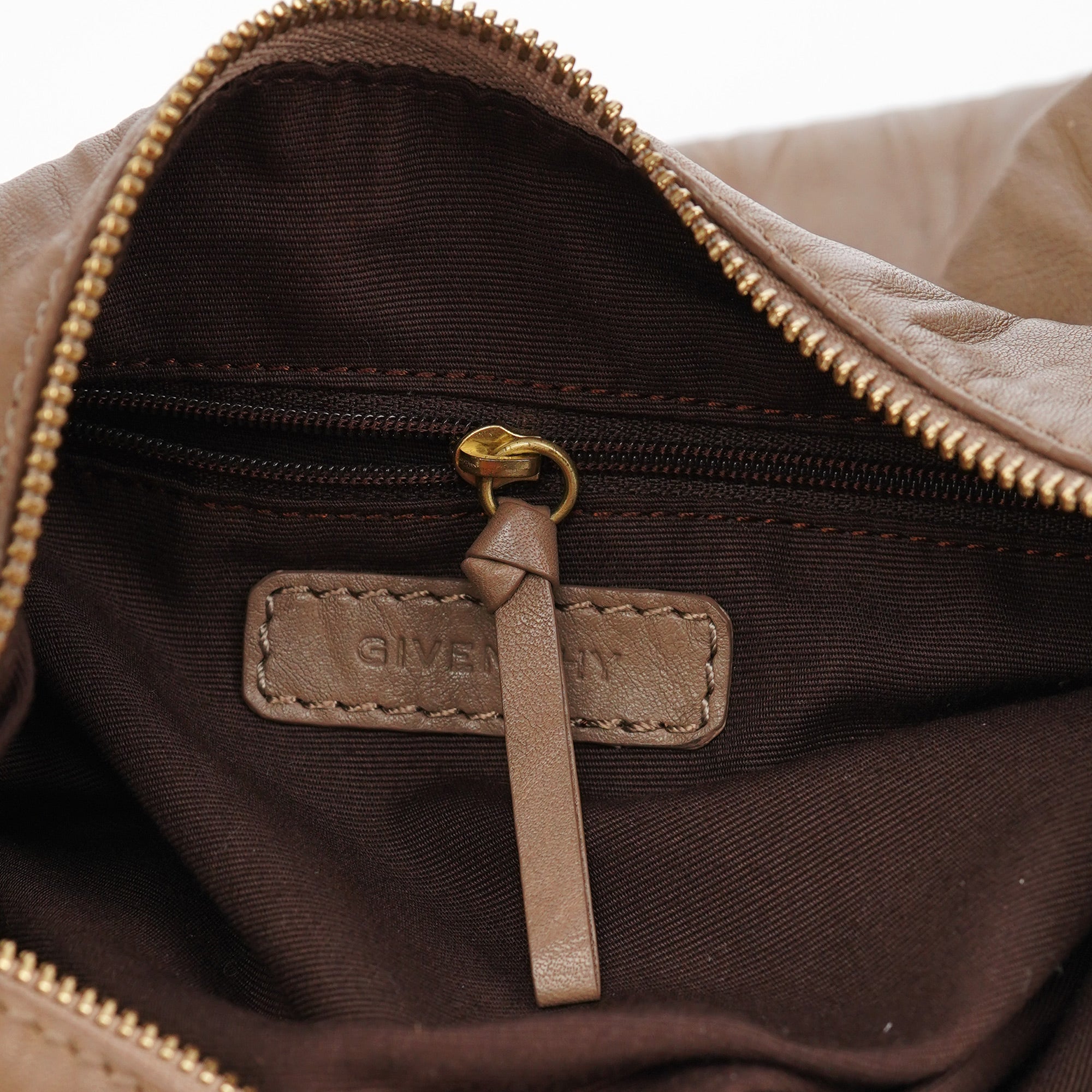 Beige Lambskin Hobo Shoulder Bag