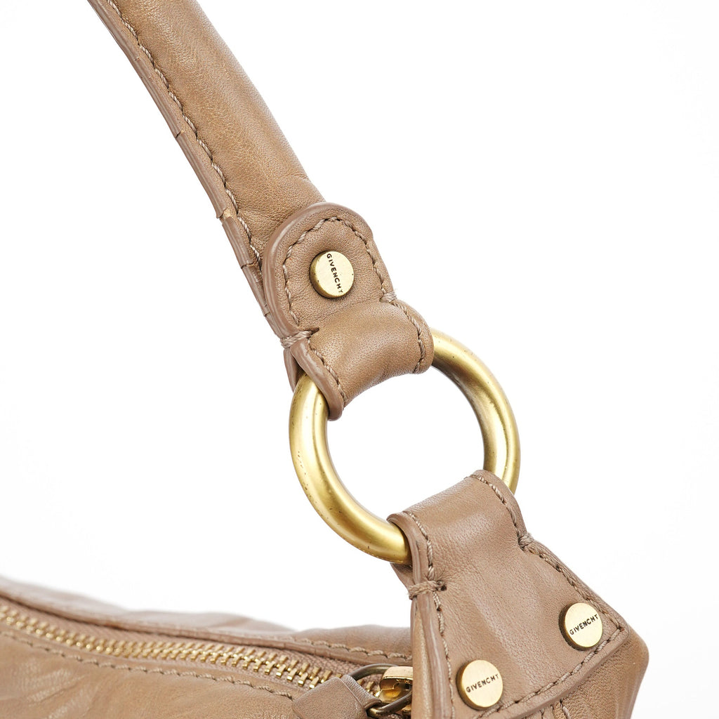 Beige Lambskin Hobo Shoulder Bag