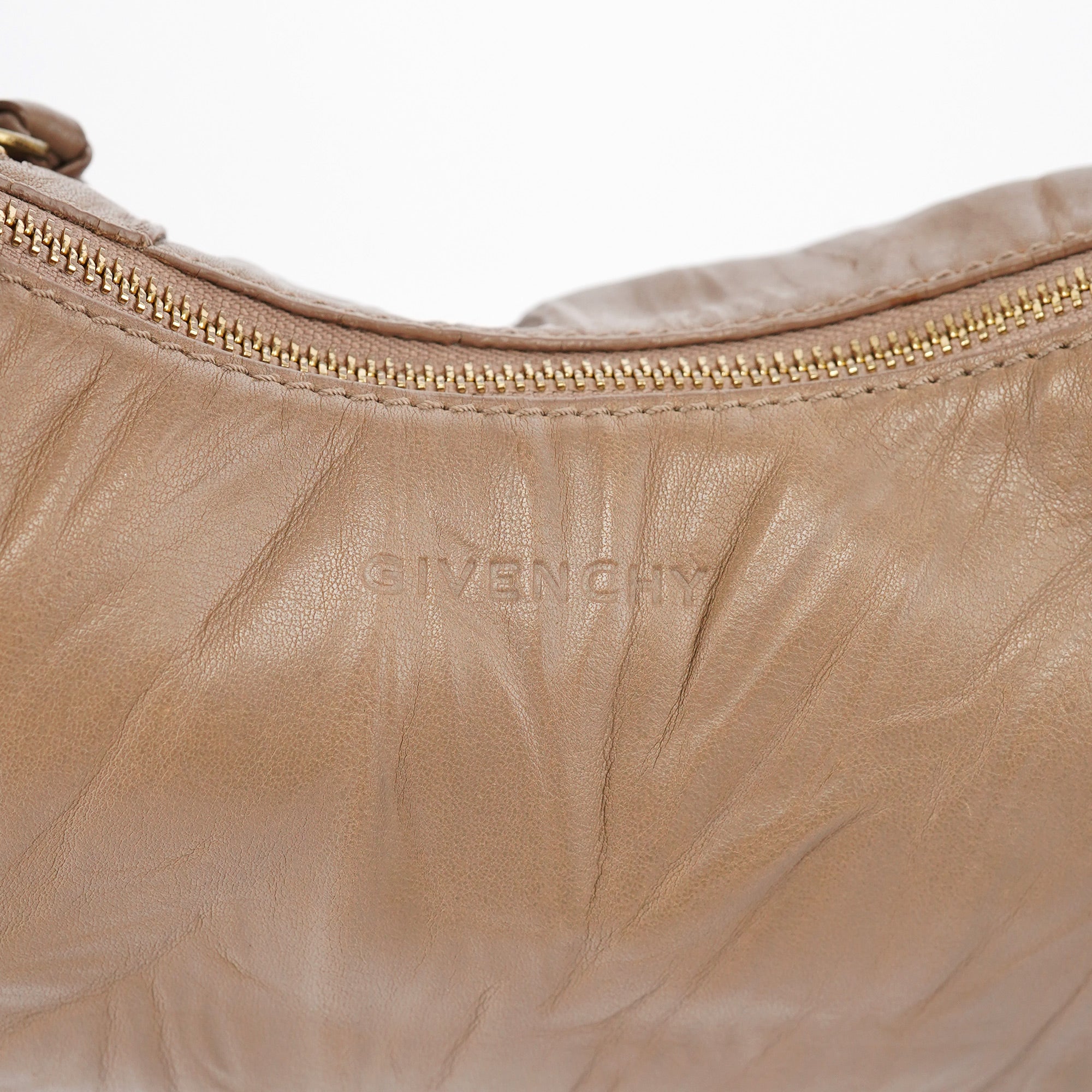 Beige Lambskin Hobo Shoulder Bag