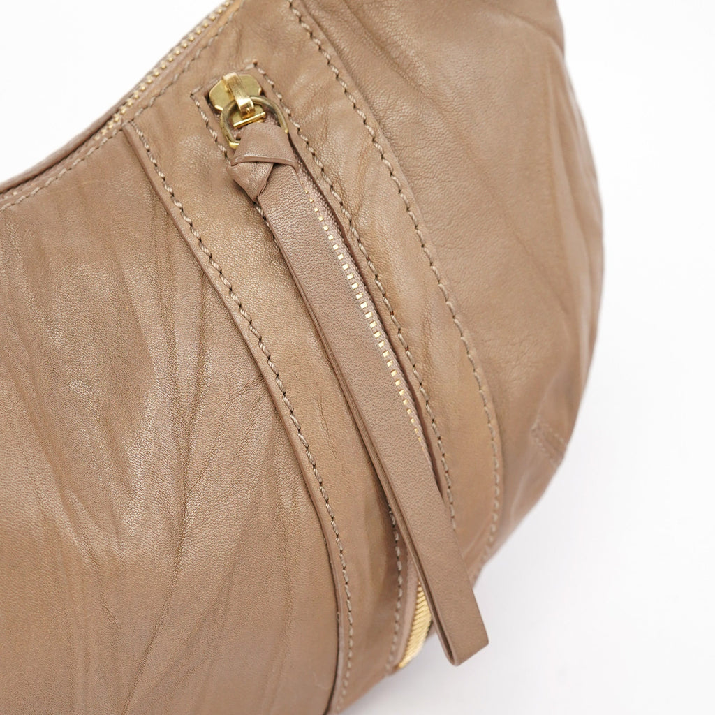 Beige Lambskin Hobo Shoulder Bag