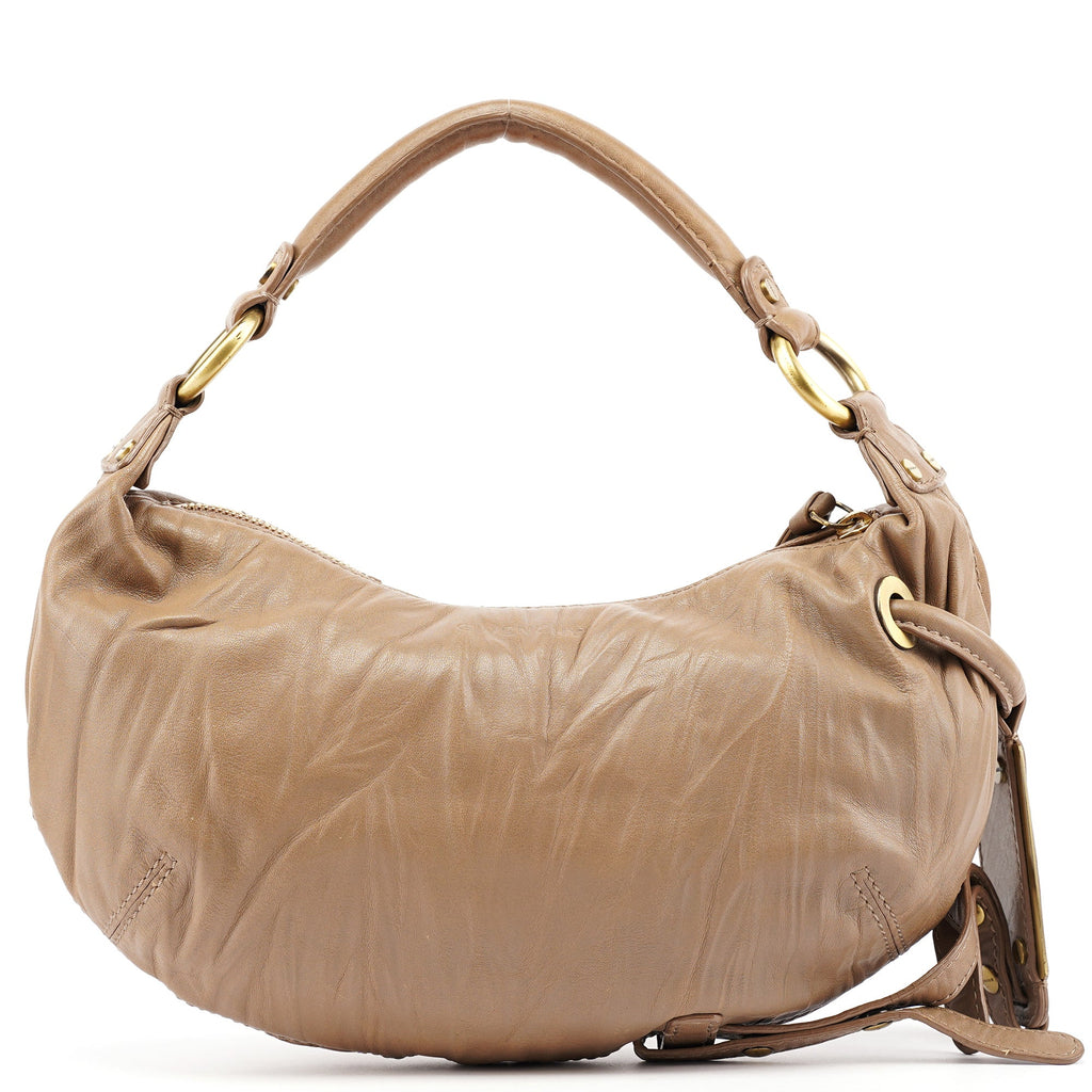 Beige Lambskin Hobo Shoulder Bag