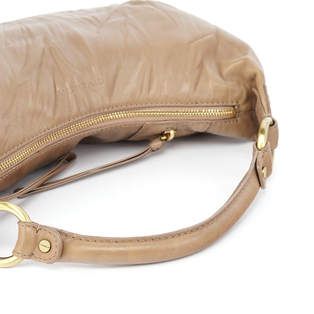 Beige Lambskin Hobo Shoulder Bag