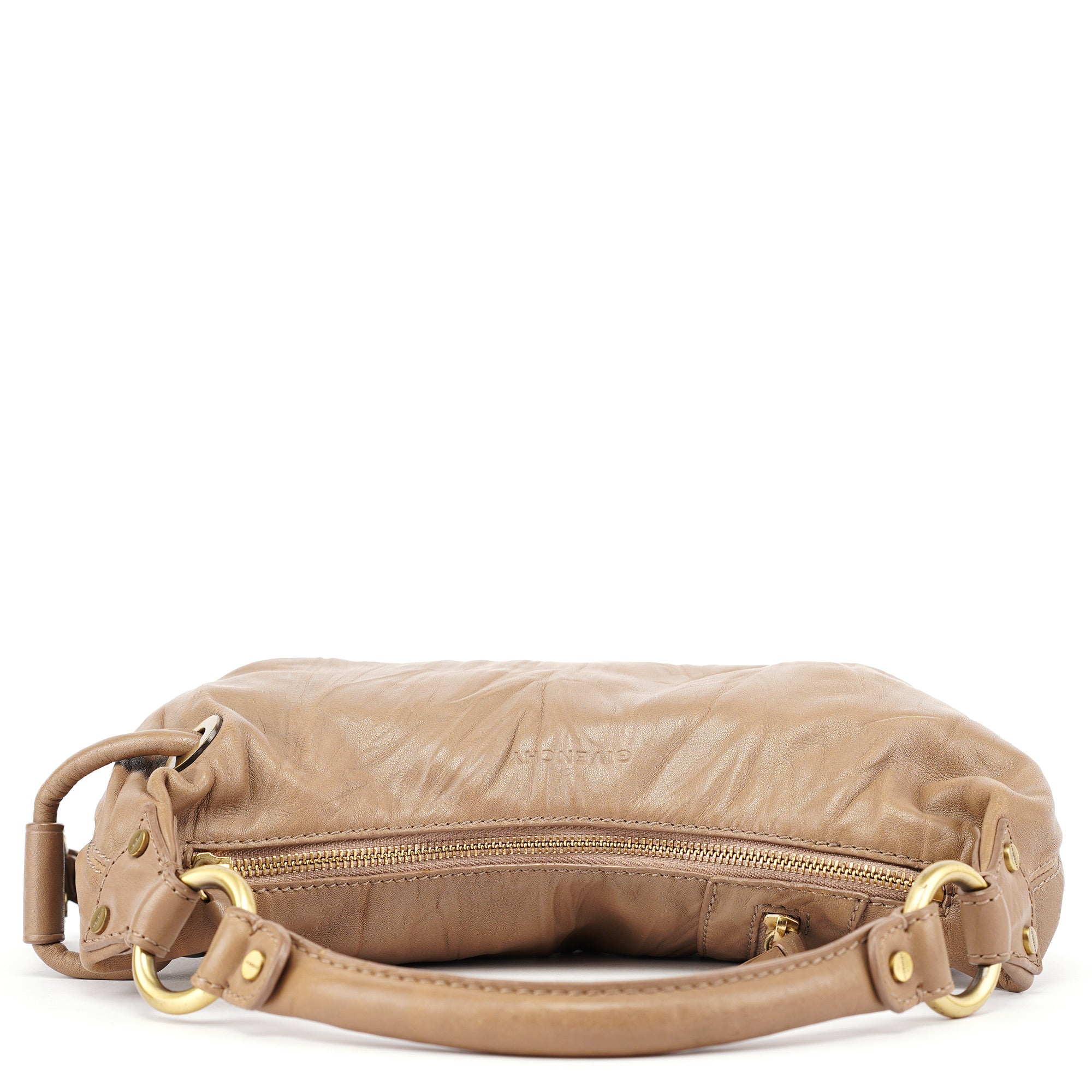 Beige Lambskin Hobo Shoulder Bag