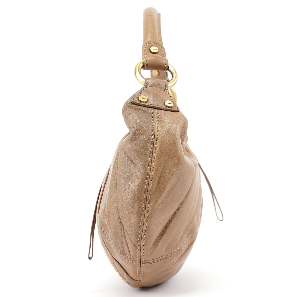 Beige Lambskin Hobo Shoulder Bag